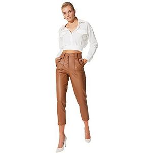 TRENDYOL Damesbroek, middelhoge tailleband, skinny fit, rechte broek, Camelkleuren, 34