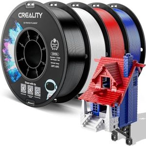 Creality CR-PETG Filament 1,75 mm, 4 kg, uitstekende taaiheid, hoge precisie, geurloos, niet giftig, vochtbestendig, glanzend PETG-filament voor 3D-printers (zwart + wit + rood + blauw)