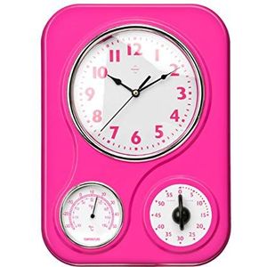 Premier Housewares wandklok met temperatuurweergave en timer Hot Pink