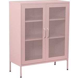 DRW Kast met 2 deuren met metalen rooster in roze, 80 x 35 x 102 cm, hoogte: 15,5 cm