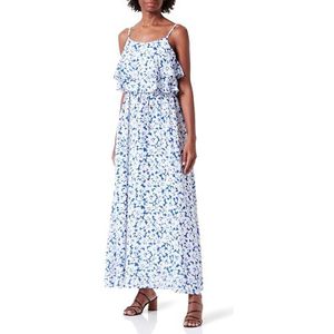 LYNNEA Dames maxi-jurk met bloemenprint 19222815-LY02, blauw wit, S, Maxi-jurk met bloemenprint, S