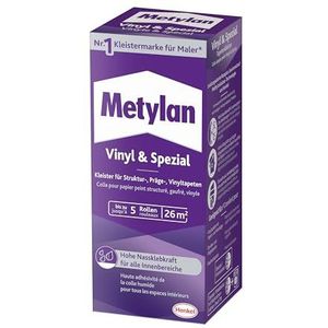 Metylan Vinyl en speciaal behanglijm voor structuur-, reliëf- en vinylbehang, optimale verfstabiliteit en eenvoudig uitlijnen, lijm met hoog rendement, transparant, 1 x 180 g