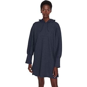 Trendyol Dames Dames Loungewear Regular Fit Shirt Kraag Gebreide Jurk, Indigo, L