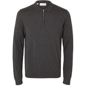 SELETED HOMME SLHBERG LS Half Zip Polo NOOS, Antraciet/Detail: melange, M