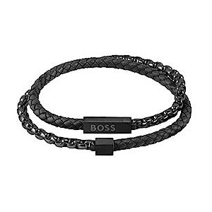 BOSS Jewelry BLENDED Collection leren armband voor heren, zwart - 1580150M