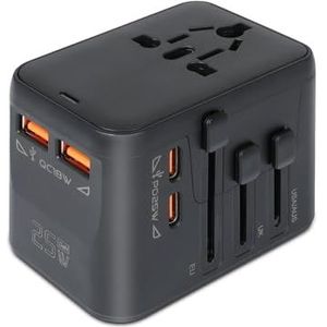 LEICKE Universele reisadapter internationale reisstekker AC stekkeradapter, 6,5 A voor 3 USB A-aansluitingen en 2 type C voor meer dan 224 landen met US/EU/UK/UIT stekkers