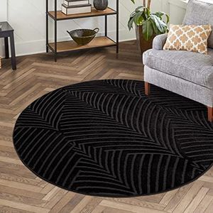 carpet city Laagpolig tapijt voor woonkamer, zwart, grijs, 160 cm rond, kapper met 3D-effect, bloemenpatroon voor slaapkamer, hal, eetkamer