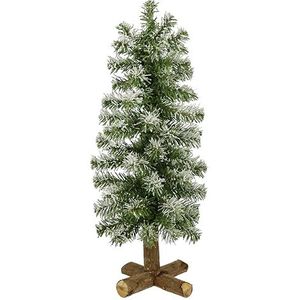 Flair Flower 270856GNW Kunstkerstboom op houten voet, besneeuwde kerstboom, sneeuwkunstspar, kleine kerstboom, boomstandaard, dennenboomstandaard, decoratieboom, groen/wit, ca. 44 cm