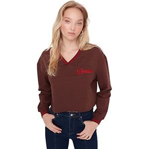 Trendyol Dames Regular Basic V-hals Gebreide Sweatshirts, BRON, L