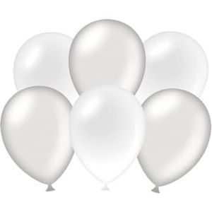 PD-Party 7036581 Feest Balloons | Natuurlijk Rubber (Latex) | Party Decoration, Pak van 6, Metallic Zilver/Wit, 30cm Lengte x 30cm Breedte x 30cm Hoogte