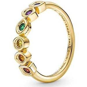 Pandora Marvel Infinity 14-karaats vergulde ring met koningsgroen, koningsblauw, salsarood, koningspaars, honingkleurig en geel kristal, 50