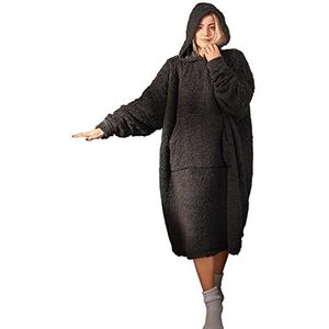 Brentfords Extra lange teddy fleece deken hoodie oversized draagbaar gooien lange mouwen zachte gigantische draagbare sweatshirt, é�én maat, Zwart, Eén Maat