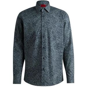 HUGO Heren Valerio Gedrukt modern fit overhemd in katoenen popeline, Grijs, 48
