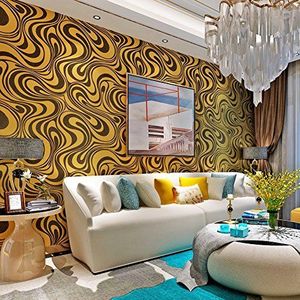 HANMERO Modern Minimalistische Abstract Curves Glitter Non-woven 3D Wallpaper Voor Slaapkamer Woonkamer TV Achtergrond Gouden & Zwart