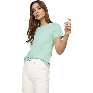 Trendyol Dames Mint 100% Katoen Suprem Bike Collar Pockets Basic Gebreide T-shirt, XXL