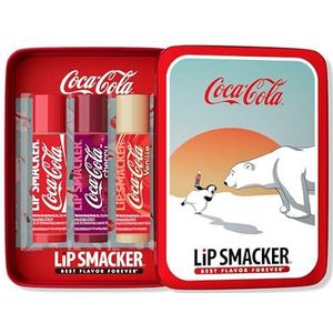 Lip Smacker Lip Balm Tin Trio, 3-Piece Kids Lip Balm Gift Set, Holiday-Themed Coca Cola Edition, Moisturizing and Easy-to-Apply, Infused with Castor Seed Oil, Coca Cola