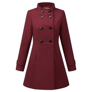 Allegra K Damesjas A-lijn opstaande kraag knoopsluiting trenchcoat mantel winter, bordeaux, XS