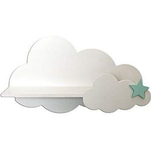 Homemania Cloud-rek in wolkenvorm, voor kinderen, muur, slaapkamer, wit, blauw, van MDF, 40 x 10 x 23 cm
