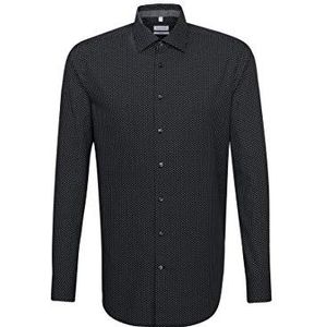 Seidensticker Zakelijk overhemd voor heren, gemakkelijk te strijken, comfortabele pasvorm, lange mouwen, kentkraag, borstzak, 100% katoen, zwart, 40 NL