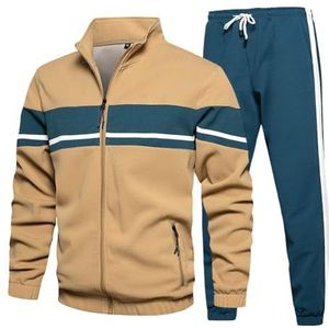 LBL Joggingpak voor heren, 2-delige outfit, casual, contrasterend, sport, joggingpak, joggingpak, Kaki, XL
