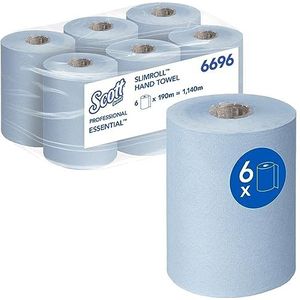 Scott Essential Slimroll Rolled Handdoeken 6696 - Blauw Papier Handdoeken - 6 x 190m Papier Handdoekenrollen (1,140m totaal)