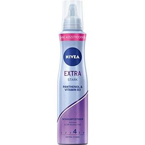 NIVEA Extra sterke schuimversterker (150 ml), verzorgend haarschuim met panthenol en vitamine B3, betrouwbaar volumeschuim voor stylingen met 24 uur houvast.