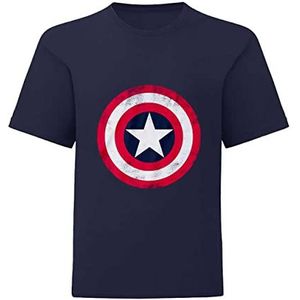 Marvel Avengers Assemble Captain America Distressed Shield T-shirt, Kinderen, 104-182, Marine, Officiële Koopwaar
