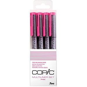 Copic Multiliner Set Roze, 4 pennen in 4 verschillende lijndikten, tekenpennen met water- en alcoholbestendige pigmentinkt, voor schetsen, illustraties en contouren