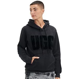 UGG Dames Rey Fuzzy Logo Hoodie Hooded Sweatshirt, Zwart, S