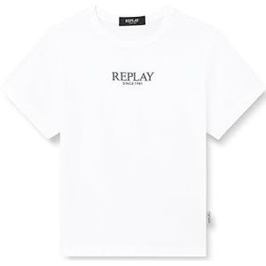 Replay Jongens T-shirt, 020 wit met azuurprint, 10 Jaar