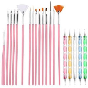 Cheerhom 20 stuks nagelkwastenset met dotting tool, penseel voor gelnagels, nageldesign voor gelnagels, uv-gel, nageldesign, nail art