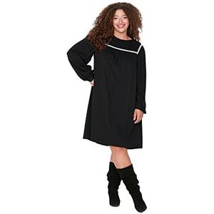 TRENDYOL Dames grote maten mini bodycon nauwsluitend geweven stof plus-size jurk, zwart, 48