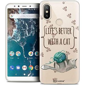 Caseink Hoes voor Xiaomi Mi A2 (5.99) Beschermhoes Case [Crystal Case Gel HD Collectie Quote Design Life's Better with a Cat - Flexibel - Ultra dun - Gedrukt in Frankrijk]