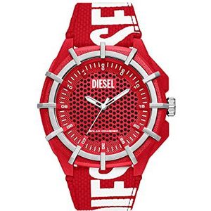 Diesel Reloj para hombre Framed, movimiento solar de tres agujas, caja de 51mm de acero inoxidable rojo con correa textil ProPlanet, DZ4621