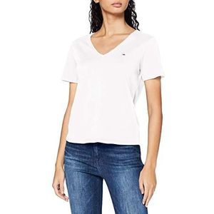 Tommy Jeans Dames Tjw Slim Jersey V-hals T-shirt, Wit, XS