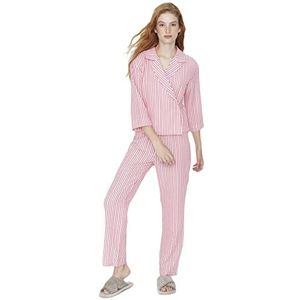 Trendyol Gestreepte geweven pyjama voor dames (pak van 2), Fuchsia, 64