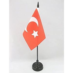 Ottomaanse Empire Tafelvlag 15x10 cm - Turkse Empire - Turkije Bureaulijst Vlag 15 x 10 cm - Zwarte plastic stok en voet - AZ FLAG
