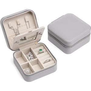Vlando Sieradenkistje voor meisjes, reizen, sieradendoos voor dames, klein, met spiegel, reissieradenetui voor heren, van leer, voor het opbergen van oorbellen, ringen, delicate kettingen, horloges en lippenstift