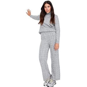 Trendyol Dames Loungewear Normale Taille Rechte Pijpen Getailleerde Broek, Grijs, L