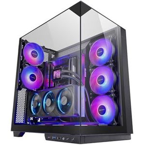 MARS GAMING MC-3GF, Gaming Behuizing ATX, Driedubbel Gehard Glas, 2x 120mm ARGB Achterventilatoren, Verticale GPU-Montage, PC-Tower met Ondersteuning voor Vloeistofkoeling tot 360mm, Zwart