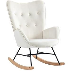 MEUBLE COSY Schommelstoel voor borstvoeding, Scandinavisch, vrijetijds- en ontspanningsstoel van fluweel, met poten van massief hout, metaal, voor woonkamer, slaapkamer, beige, 68 x 87 x 98 cm
