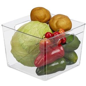 Relaxdays Koelkast organizer - koelkast bakje - groentebak - met handgrepen - transparant