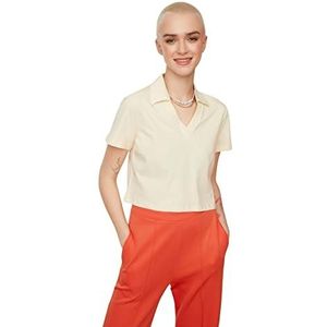 Trendyol Vrouwen Regular Standard Polo Neck Knit T-Shirt, Beige, M