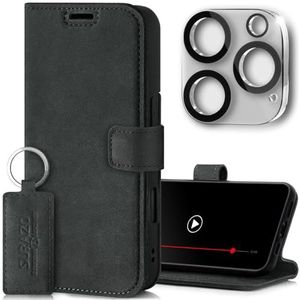 SURAZO Hoes voor mobiele telefoon voor Apple iPhone 16 Pro Max, van leer, inklapbaar, echt leer, beschermhoes, kaartenvak, RFID-bescherming, standfunctie, camerabescherming, glas, flipcase, cover,