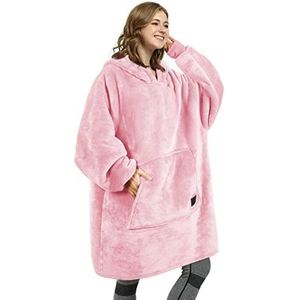 Kato Tirrinia Oversized hoodiedeken, warm cadeau voor vrouwen, knusse sherpatrui, zachte, draagbare fleecedeken, enorme hoodie met voorzak voor volwassenen, vrienden, Roze
