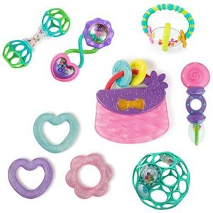Bright Starts, Everything Nice 9-delige cadeauset - BPA-vrije rammelaars en bijtringen, paars en roze babyspeelgoed, pasgeborenen +