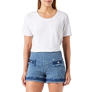 Pinko Basketbalshorts denim + tweed elegante shorts voor dames, Eea_blauw/lichtblauw/wit, 38 NL