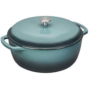 Amazon Basics Braadpan, gietijzer, geëmailleerd, rond, met deksel, 6,9 liter, grijs