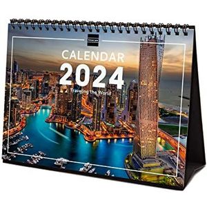 Finocam - Kalender met afbeeldingen bureauformaat 2024 januari 2024 - december 2024 (12 maanden) Traveling internationaal