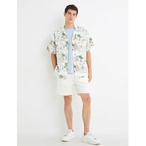 Koton Denim shorts voor heren, elastische taille, knoopzak, gedetailleerde vouwpijpen, Off White (001), 31
